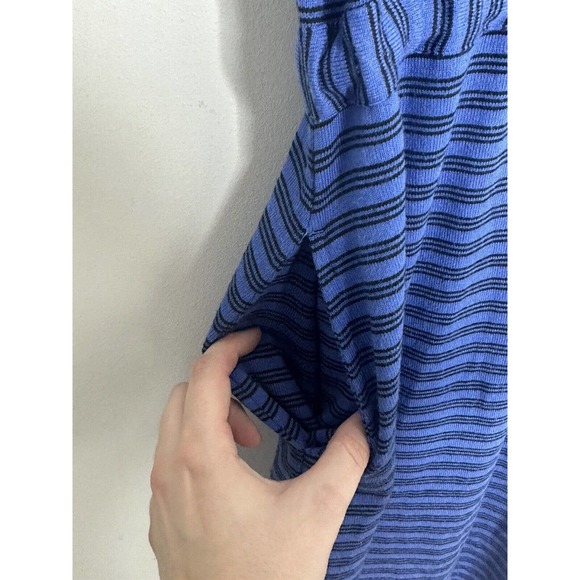 T by Talbots Womens Drawstring Waist Roll Tab Sleeves Blue Stripe Scoop Dress m - Picture 3 of 6
